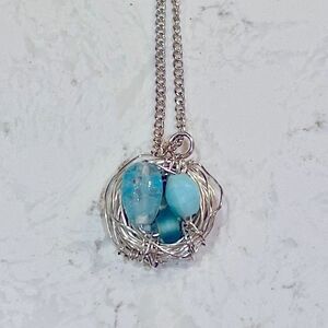 *3/$20* Silver tone and robin’s egg blue bird’s nest necklace